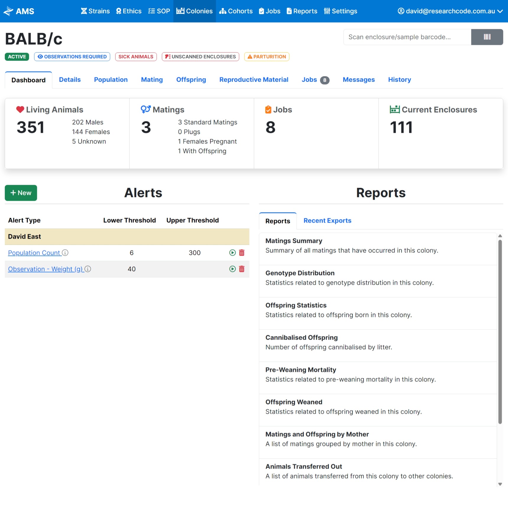 AMS dashboard screenshot