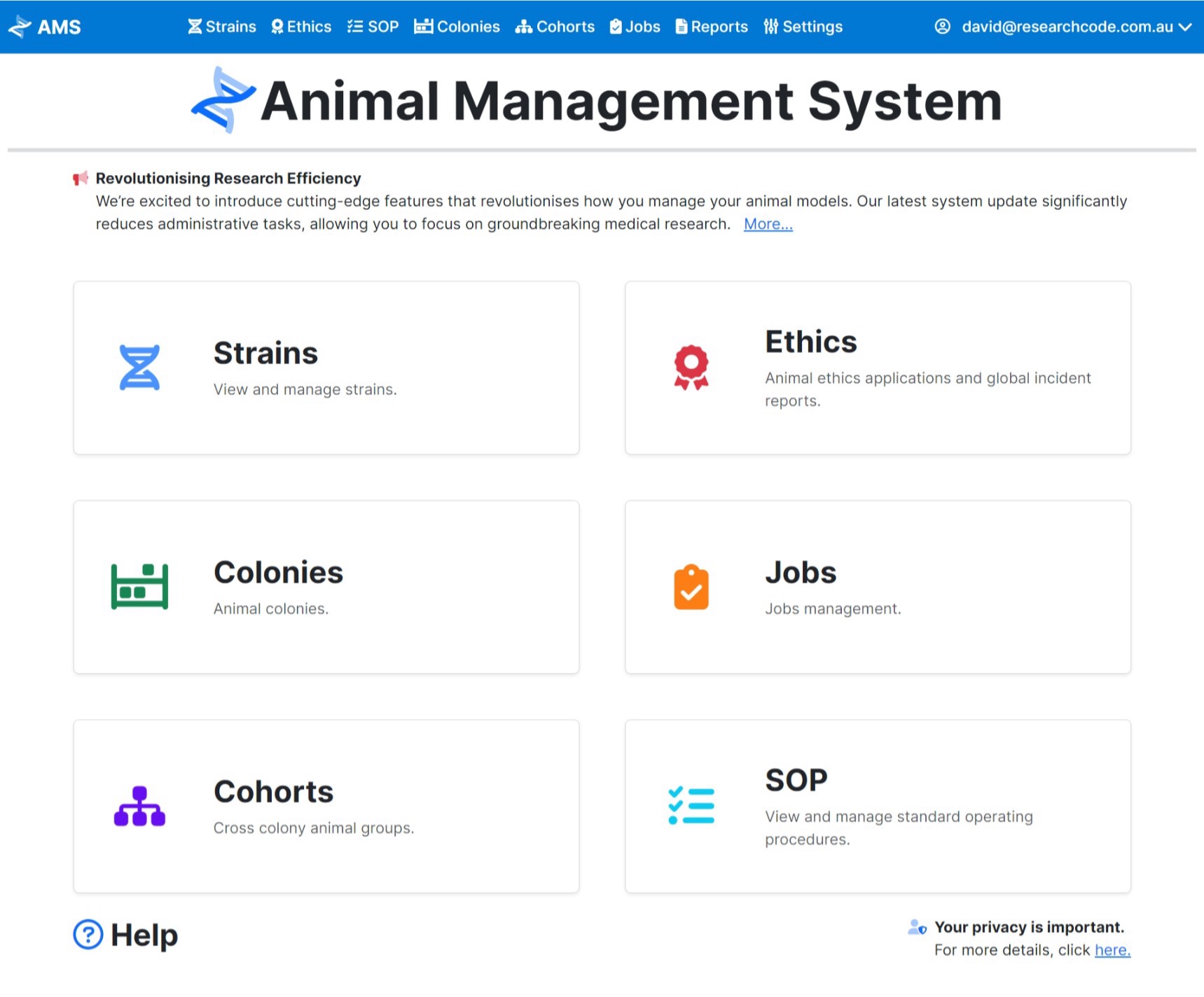 AMS homepage screenshot